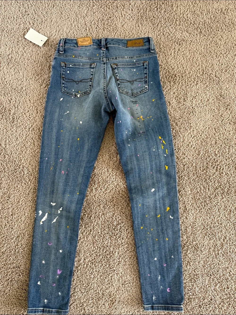 Ralph Lauren Blue Skinny Jeans with Colorful Paint-Splatter